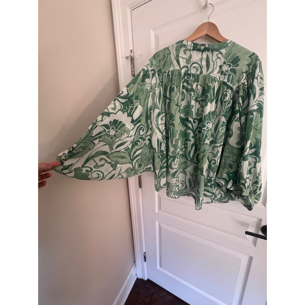 Pilcro Blouse Green White Floral Dolman Sleeve Button Up Boho Flowy Romantic - Picture 12 of 15
